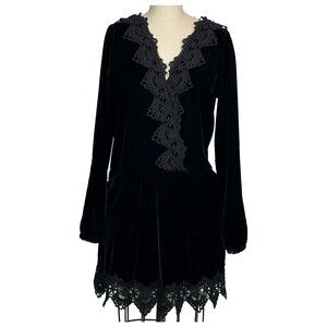 Black Velvet Dreams Free People Tunic Dress Premier Lace Trim Size Small